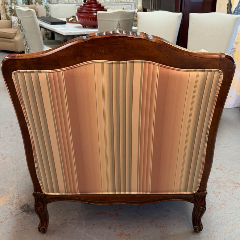 Ethan Allen Harris Custom Striped French Bergere Chair & Ottoman 41x41x42