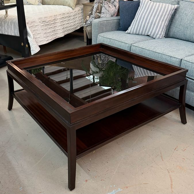 Kravet 43" Square Wood Cocktail Table W/Glass Top