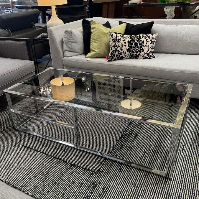 MCM Staggered Chrome & Smoke Glass Coffee Table 57x27x16