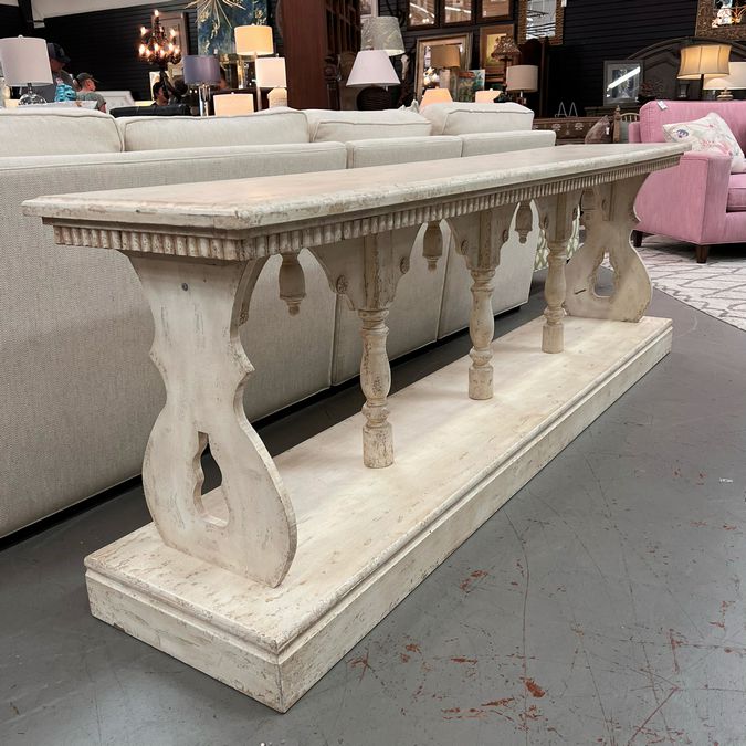 Cream Distressed Finish Console Table 86x18x29
