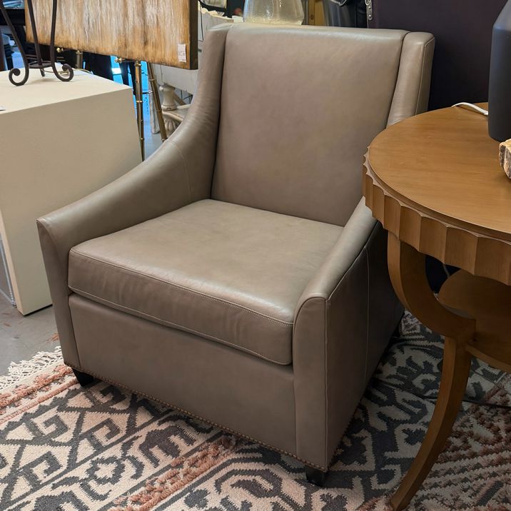 PAIR West Elm Taupe Leather Club Chairs 32x32x35.5