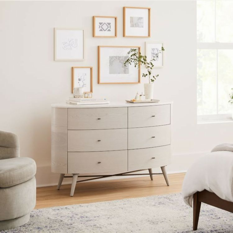 West Elm Penelope Oval 6-Drw Dresser W/White Stone Top 52x22x32.7