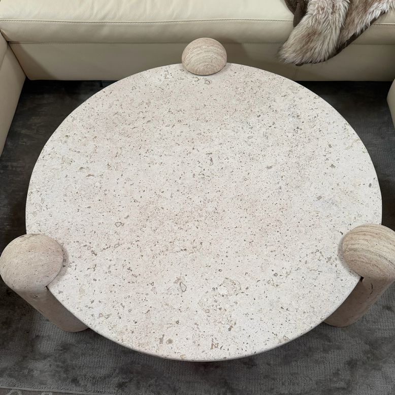 Custom Round White Travertine Coffee Table 38" Dia X 13.5"H