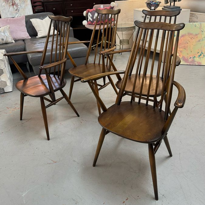 S/4 1970's Ercol Goldsmith Carver Arm Chairs 24.5x16x38