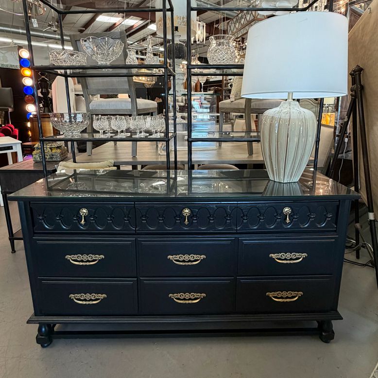 Black Vintage Dresser W/Gold Hardware 60x18x32