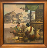 Filipino Market Scene Oil Painting by Cesar Buenaventura 1977 43x44