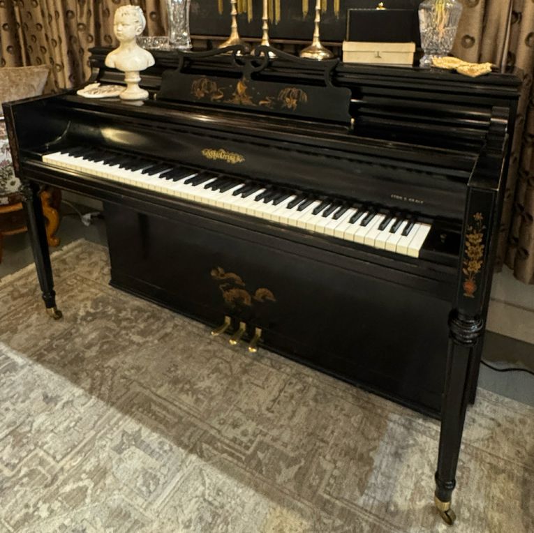 1941 Chickering Chinoiserie Upright Laquered Piano w/Bench 60x23x40