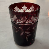 SET/11 Antique Ruby Red Czech Cut to Clear Shot Glasses