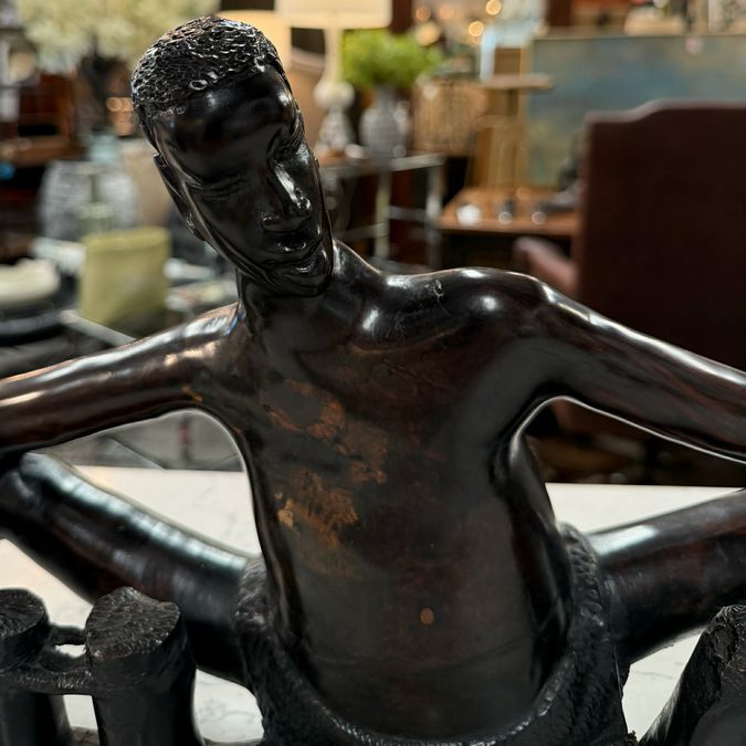 Ebony Wood African Drummer Sculpture 26.5"Lx9"H
