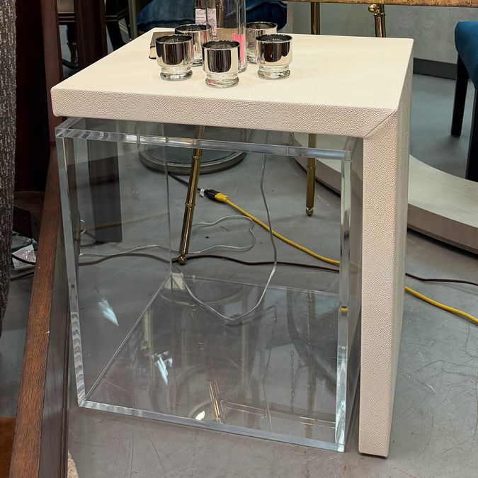 Faux Shagreen Leather & Lucite Side Table 24.5x20x27