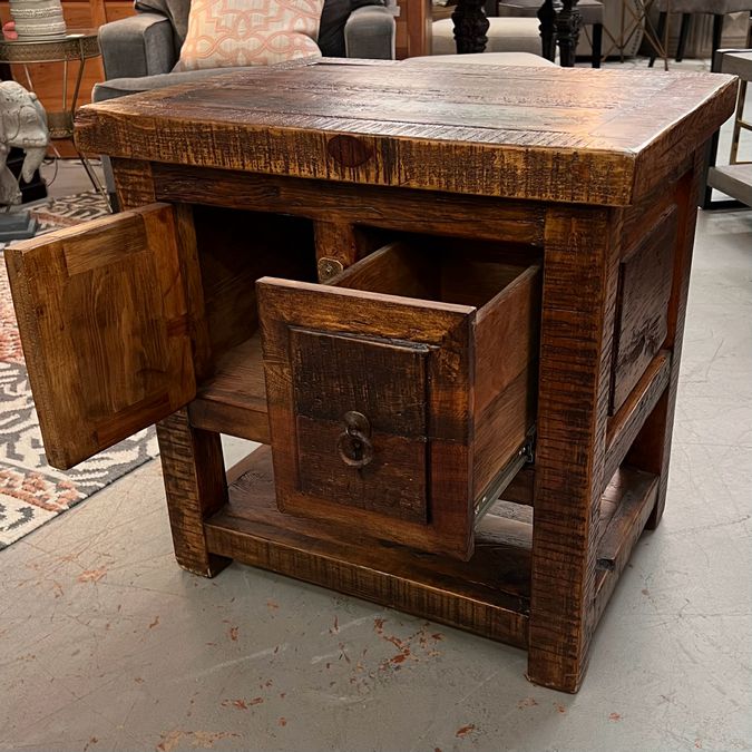 Rustic 1-Door/1-Drawer Side Table 26x20x26