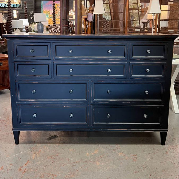 Ethan Allen Glover 10-Drw Dresser Distressed Black 60x19x42