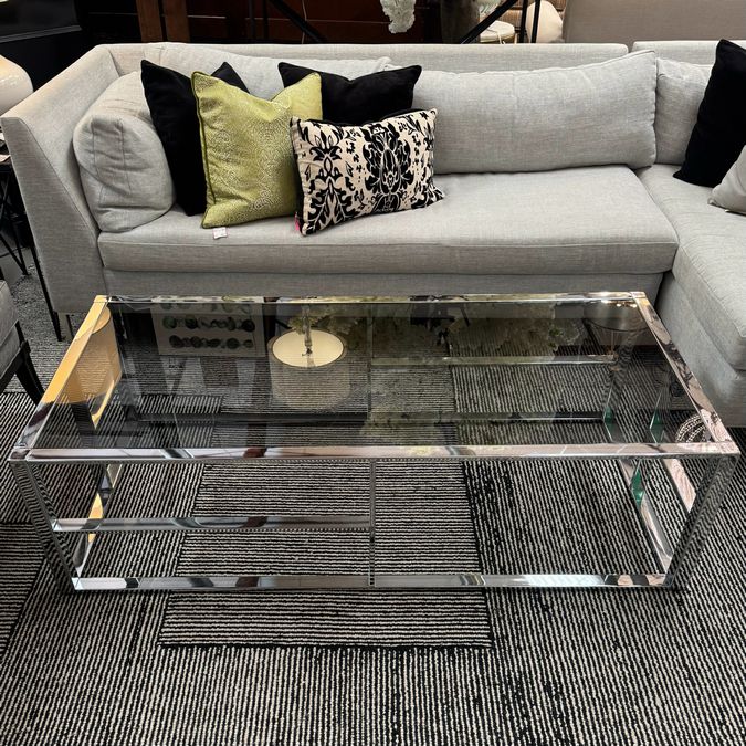 MCM Staggered Chrome & Smoke Glass Coffee Table 57x27x16