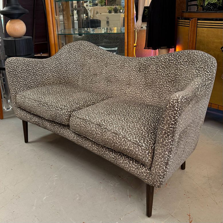 Custom Cut Velvet Leopard Curve Back Love Seat 65x28x33