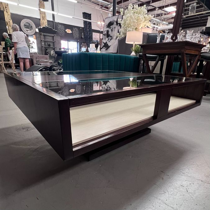 Michael Weiss for Vanguard Modern Walnut & Glass Coffee Table 43x43x18