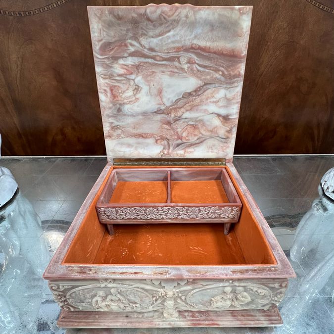 Vintage Incolay Stone Jewelry Box 9.5x9.5