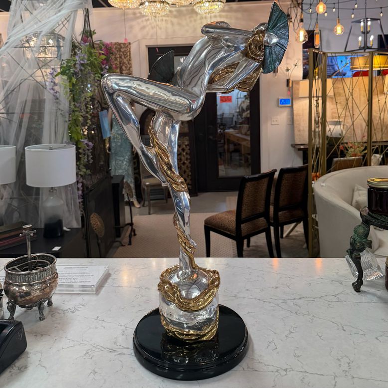 D'Argenta Mistery Dancing Woman 24K Gold/Silver Sculpture Oshra Michan 27.5"H