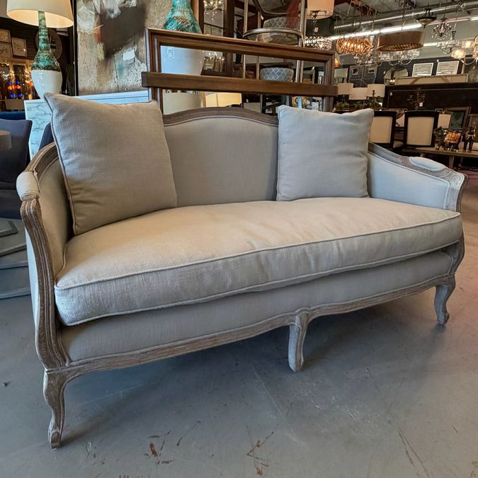 Restoration Hardware Ondine Salon Oak Bench Settee W/Tan Upholstery 65x28x36