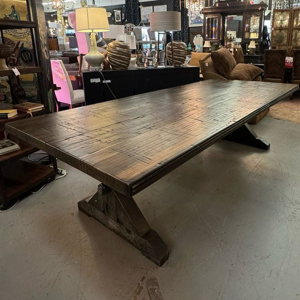 Boxcarwoody Walnut Finish Dining Table Top W/Reclaimed Rail Tie Base 9'x4'x30"H