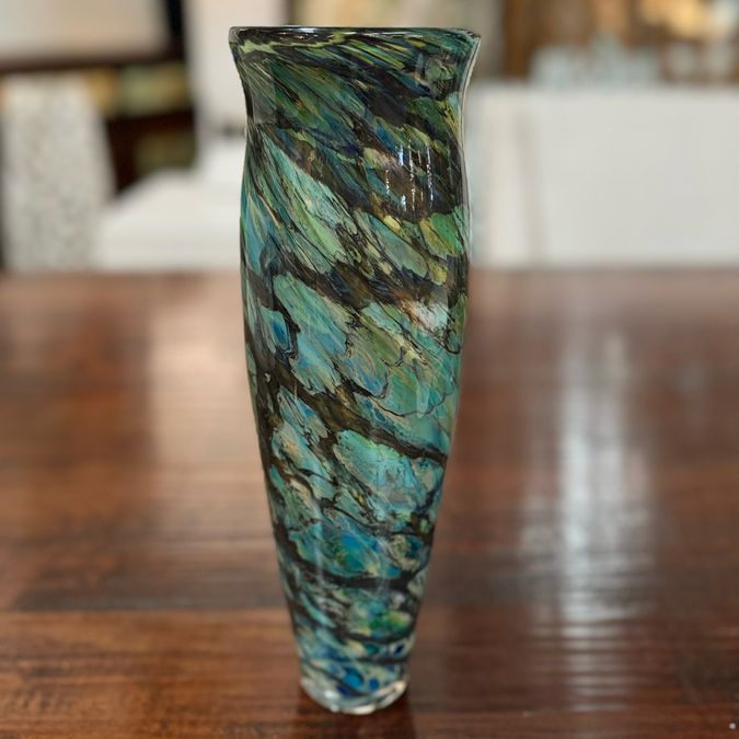Original Signed Art Glass Vase by David Keens 13"H