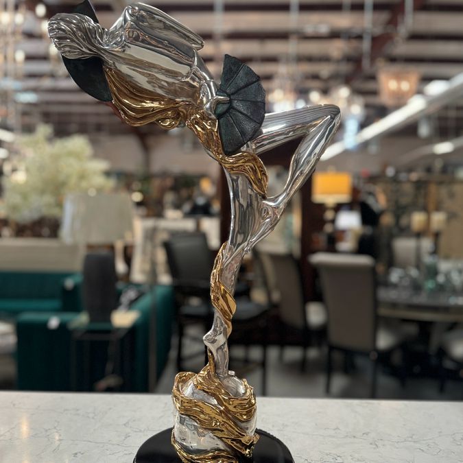 D'Argenta Mystery Woman Dancing W/Fans By Oshra Silver & Gold Statue 27.5"H