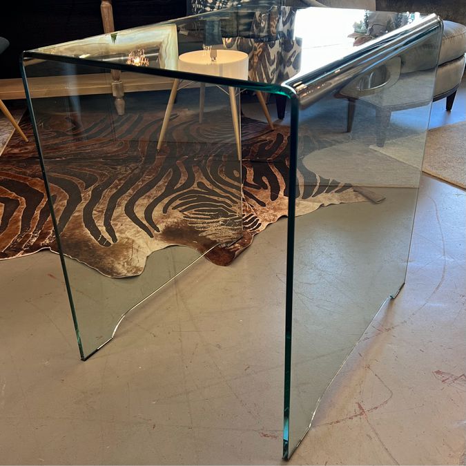 Late 19th Century 1/2" Glass Waterfall Side Table 22x28x28