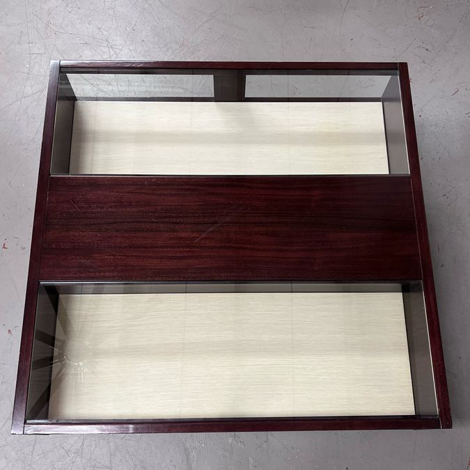 Michael Weiss for Vanguard Modern Walnut & Glass Coffee Table 43x43x18