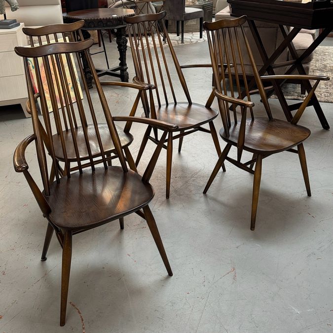 S/4 1970's Ercol Goldsmith Carver Arm Chairs 24.5x16x38