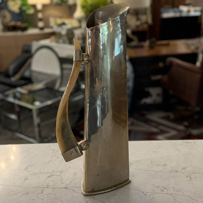 Patagaonian German Silver Nickel & Horn Handle Angled Pitcher 17"H