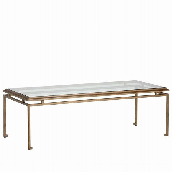 Ethan Allen Beacon Rectangle Glass Top/Brass Cocktail Table 56x24x18