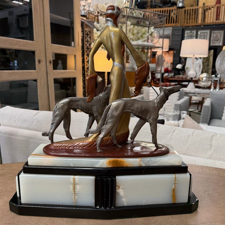 "The Aristocrats" Signed Statue on Onyx by (Otto) Prof. Poertzel 20"x20"x6.25"D