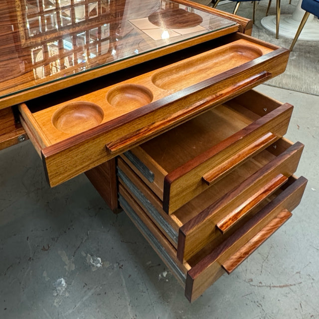 Mid-Century Danish Chief Desk W/Glass Top By Svend Drylund 82"Wx37.5"Dx29"H