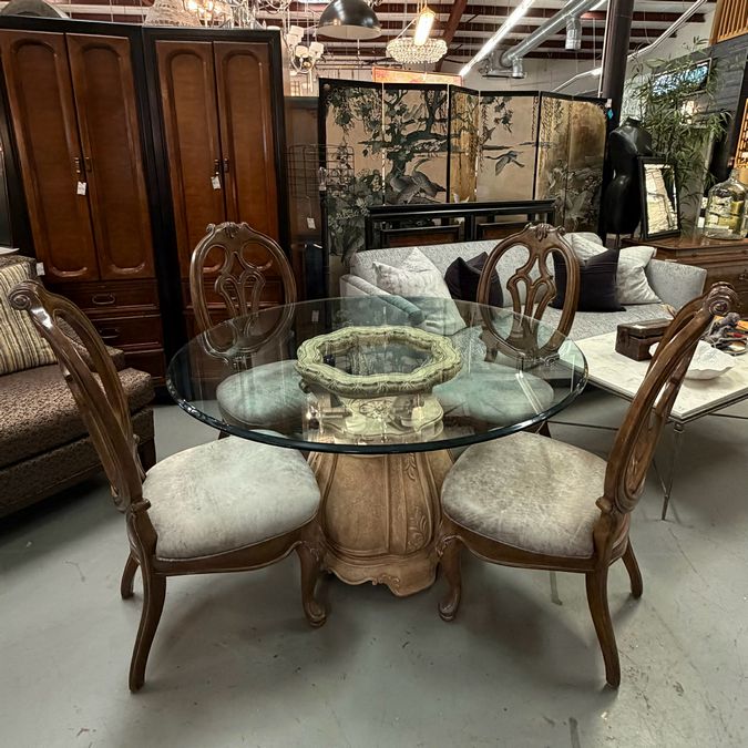 Thomasville Bellasera Table W/54" Glass Top, 5 Chairs