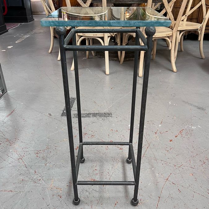 1980's Wrought Iron & Heavy Glass Top Stand 14x14x37 FINAL SALE