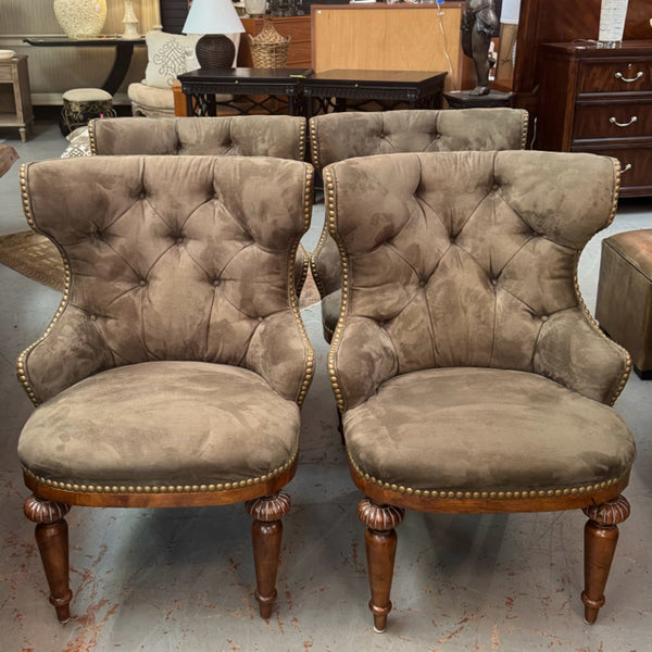 SET/4 Century Tufted Suede Accent Chairs 27x29x37