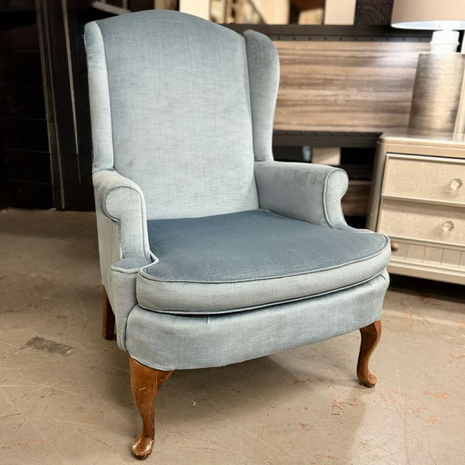 Vintage Cornflower Blue Silk Velvet Wingback 29x23x41