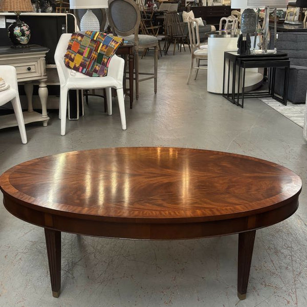 Oval Matchbook Mahogany Coffee Table W/Brass Feet 49x25.5x16.5