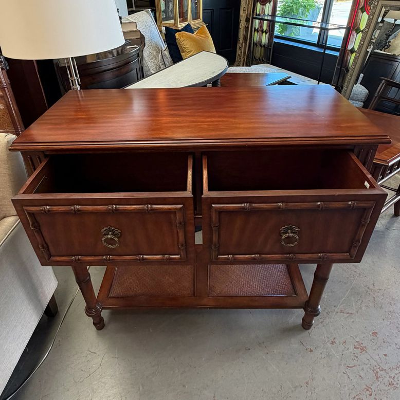 Ethan Allen Faux Bamboo Wood 2-Dwr Console Table 40x18x37.5