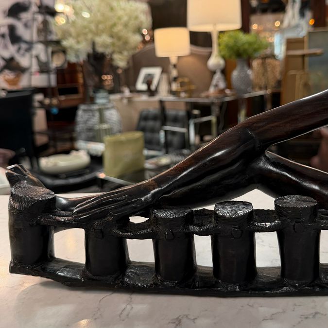 Ebony Wood African Drummer Sculpture 26.5"Lx9"H