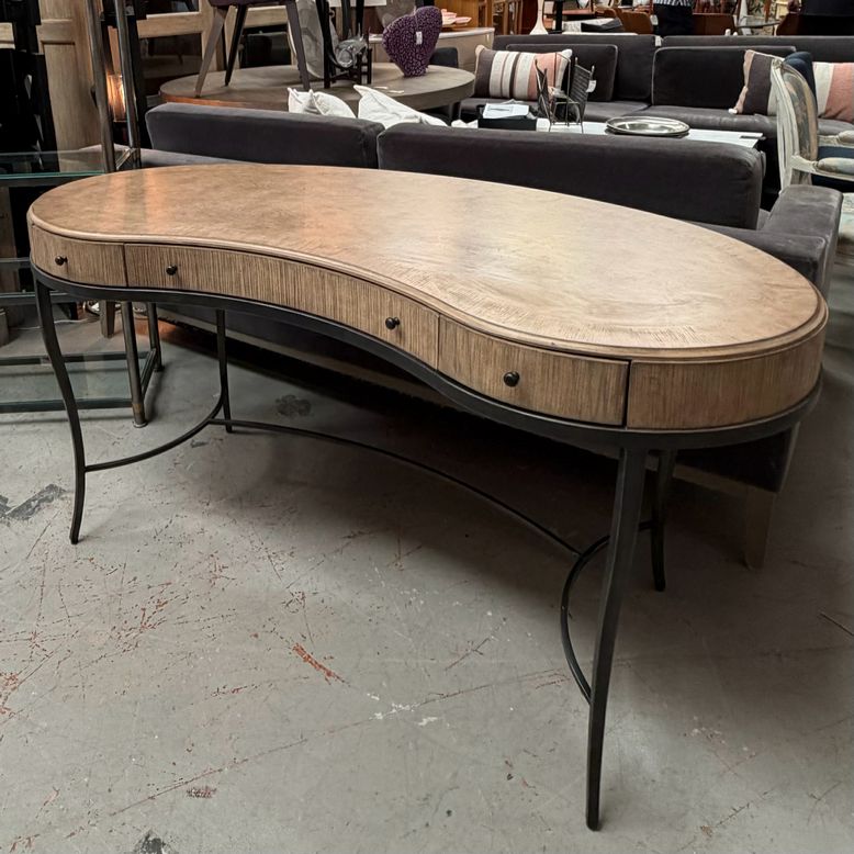 Hekman 3-Drw Kidney Shaped Desk W/Metal Base 59x24x30.5