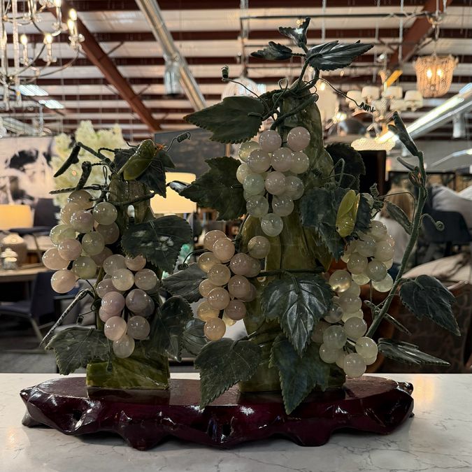 Jade & Jadeite Sculpture W/Grapes & Cicadas 19"Lx19"H