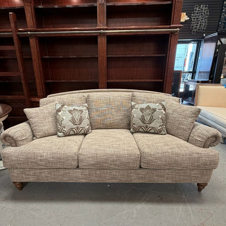 Ethan Allen Hyde Taupe/Cream/Blue Sofa 88x41x38