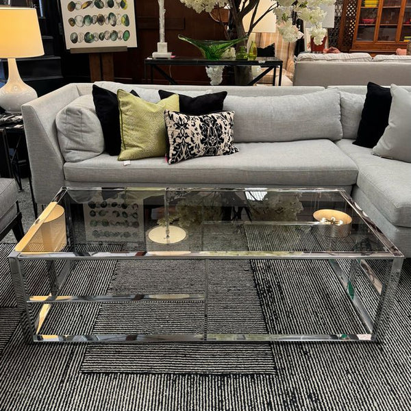 MCM Staggered Chrome & Smoke Glass Coffee Table 57x27x16