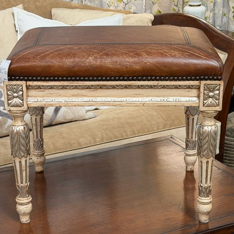Louis XVI Style Leather Upholstered Stool 23x17x19.5