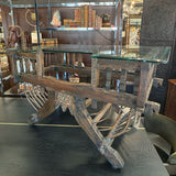 Antique Asian Howdah Elephant Chair Converted to Table W/Glass Top 46Lx24Wx26H
