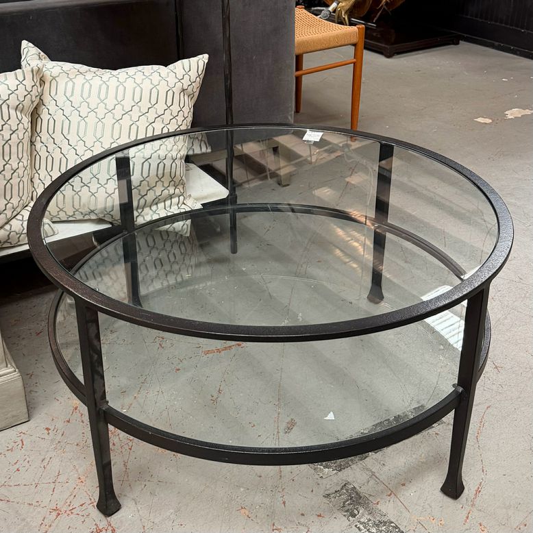 Pottery Barn Top/Lower Glass Panel Coffee Table 36" Dia X 18"H