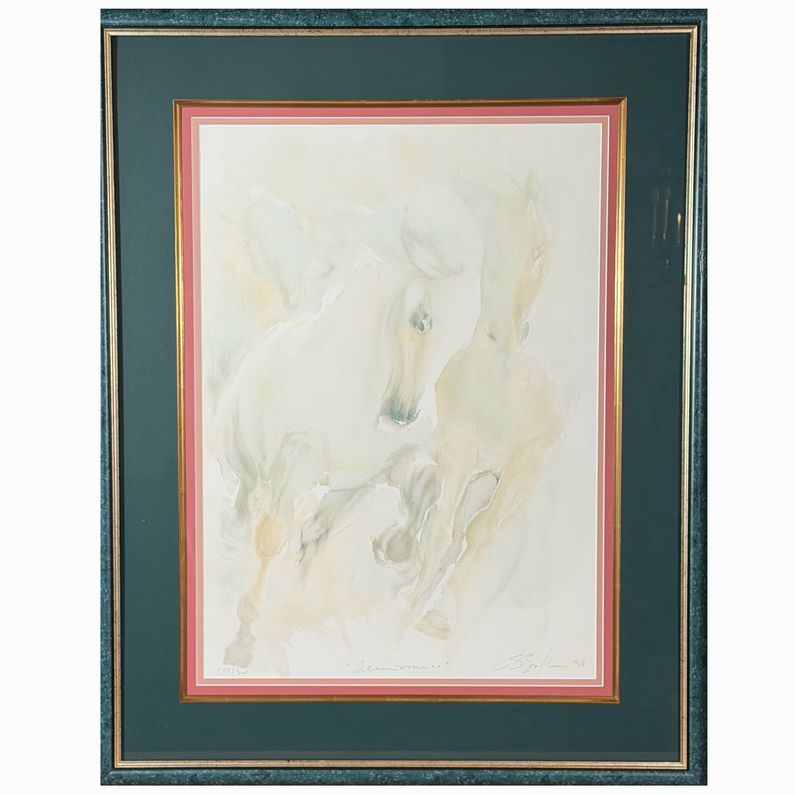 S/N Framed White Horse Print 33.5x41.5