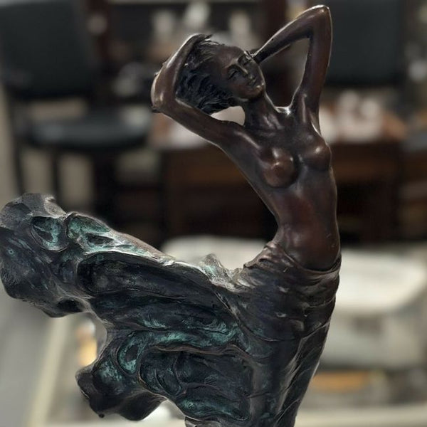J. Erte Nude Bronze W/Drape 3x3x12.5