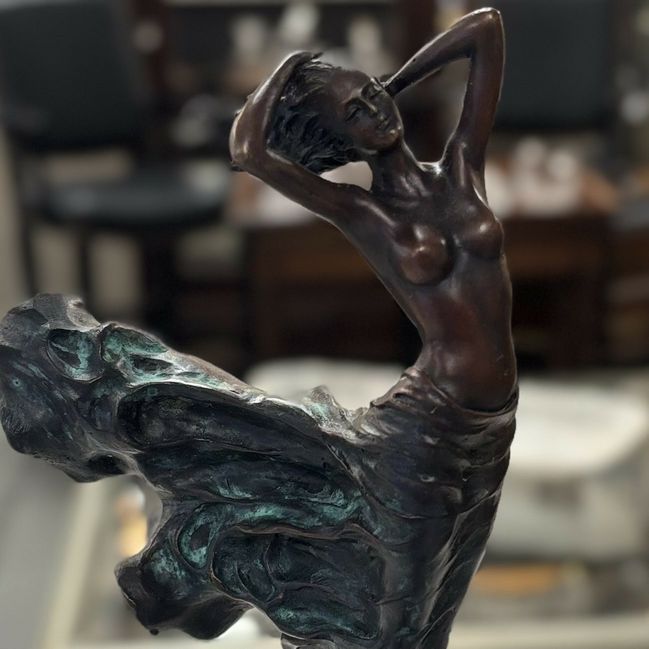 J. Erte Nude Bronze W/Drape 3x3x12.5