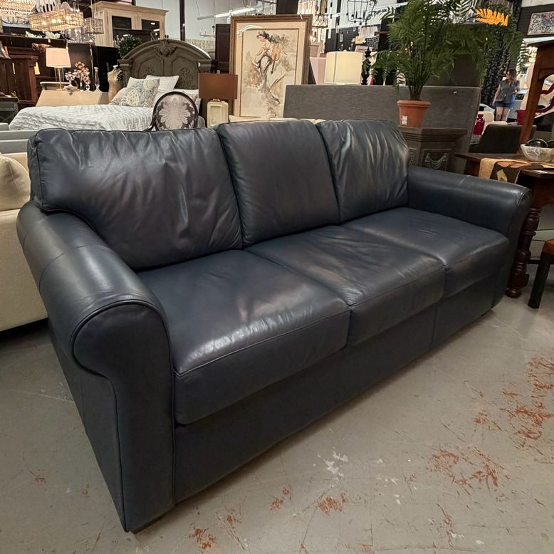 Distinctions by Klaussner Navy Leather Sofa 89x37x39
